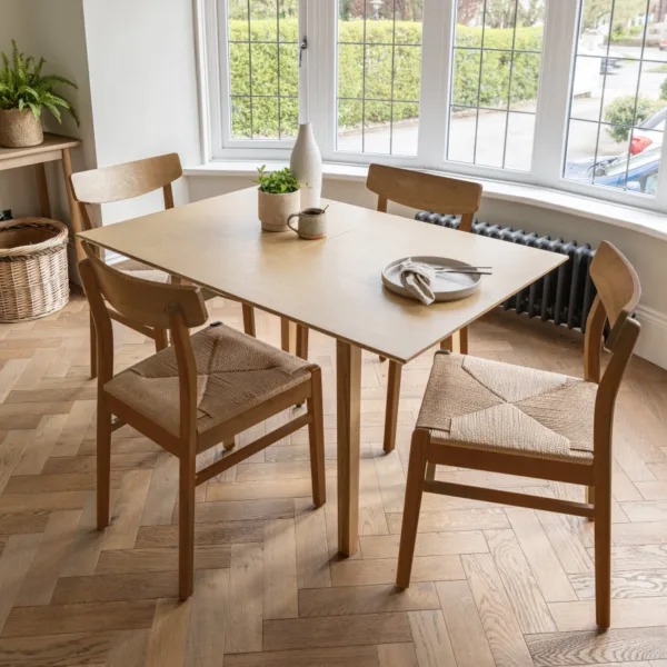 Charlie Oak Dining Table Set  - Extendable - 4 Seater - Faye Woven Oak Dining Chairs