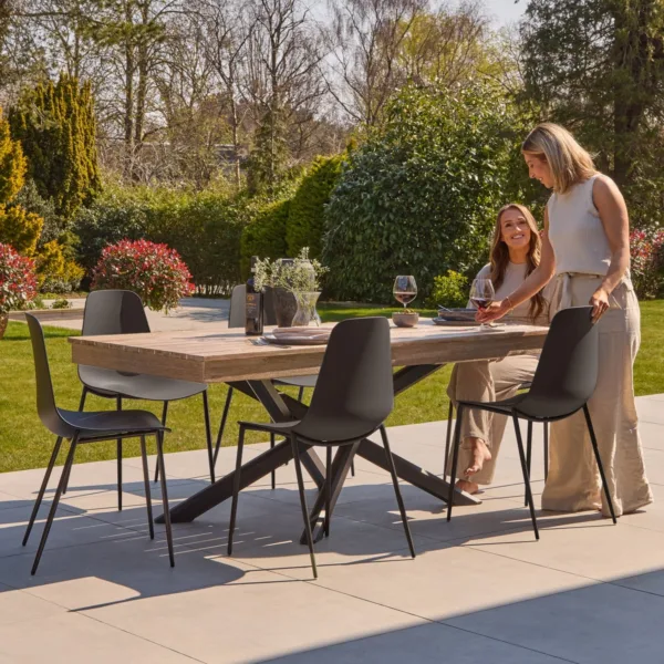 Amelia 6 Seater Wooden Garden Dining Set with Wren Black Chairs