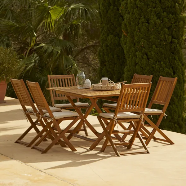 Ashby 6 Seater Wooden Rectangular Garden Dining Set with Cream Parasol- 150cm