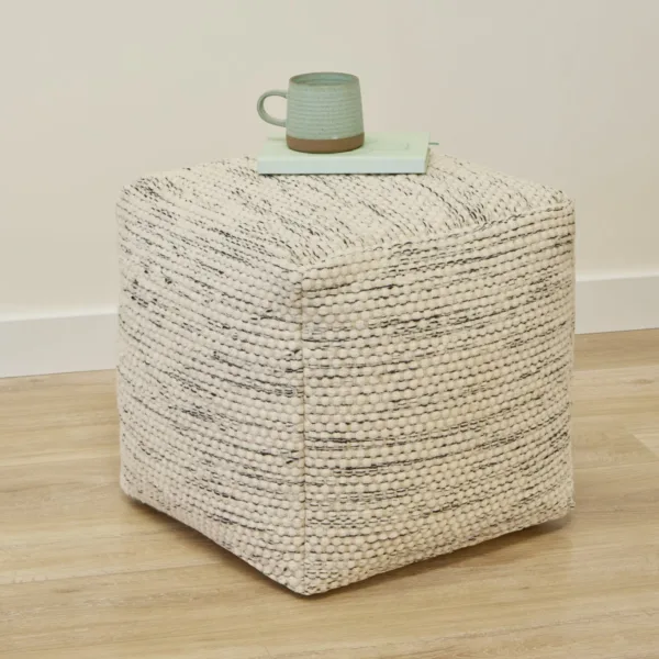 Outlet - Atcham Clay Marl Wool & Cotton Ottoman Stool - 45cm X 45cm
