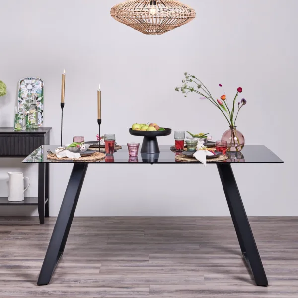 Atlas Smoked Glass Dining Table - Metal Legs