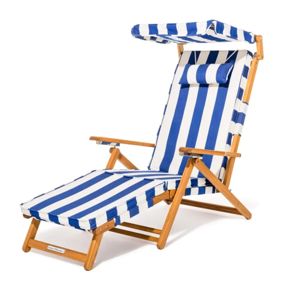 The Club Chair - Teak Natural - Crew Mediterranean Blue Stripe
