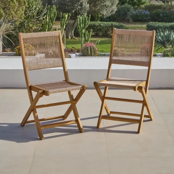 Outlet - Cove Rope Folding Garden Chairs - Set of 2 - White Acacia