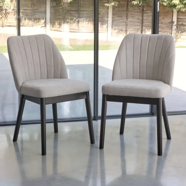 Outlet - Chloe Soft Beige Dining Chairs - Set of 2 - Black Legs