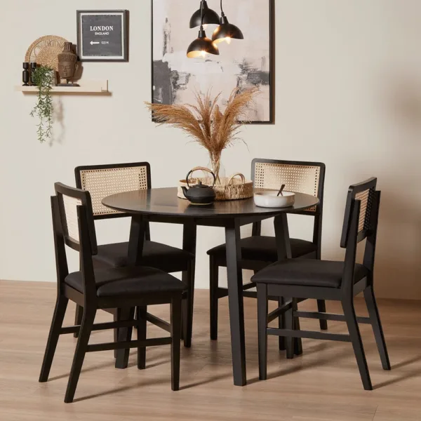 Charlie Black Round Dining Table - Drop Leaf