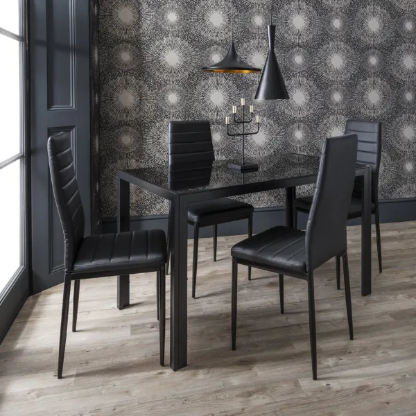 Anya Glass Dining Table Set - 4 Seater - Black