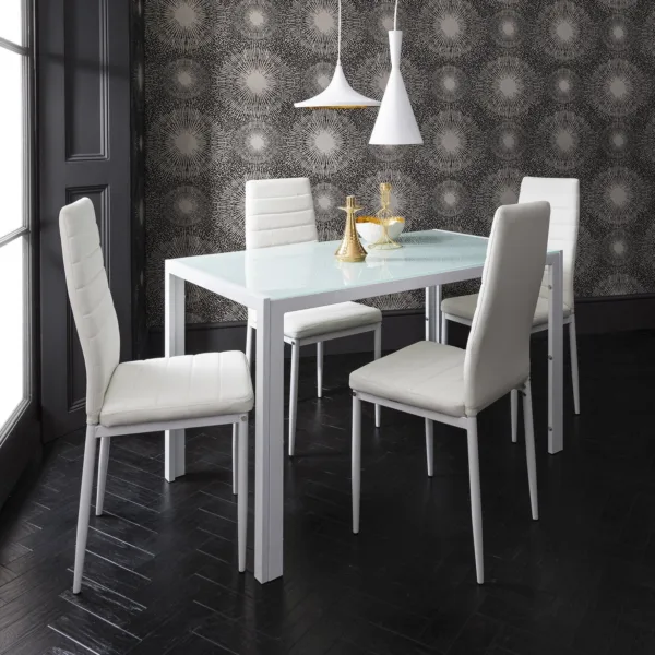 Anya Glass Dining Table Set - 4 Seater - White