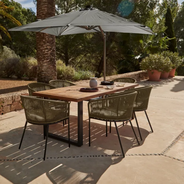 Hali 6 Seater Wooden Outdoor Dining Set with Hali Green Chairs & Premium Grey Parasol - 175cm