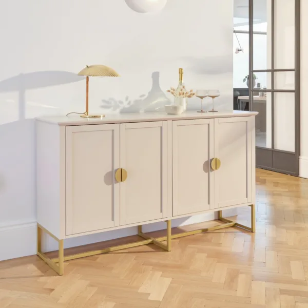 Outlet - Ines 4 Door Large Sideboard - Taupe & Gold