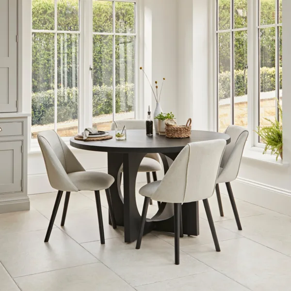 Jade 4 Seater Black Dining Table Set - Freya Sand Dining Chairs with Black Legs