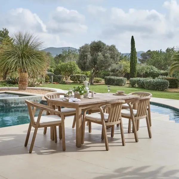 Kuro 6 Seater Wooden Garden Dining Set with 6 Shiro Cushioned Chairs