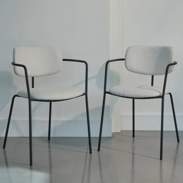 Luca Light Beige Boucle Dining Chairs - Set of 2 - Black Legs