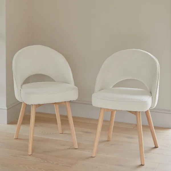 Outlet - Marilyn Boucle Dining Chairs - Set of 2 - Whitewash Oak Legs