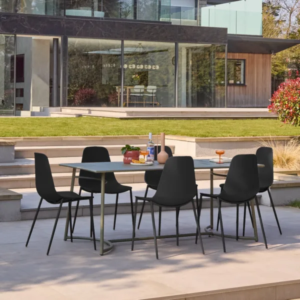 Wilder 6 Seater Metal Garden Dining Set with Wren Black Chairs