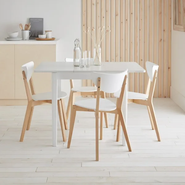 Paul White Square Extendable Dining Table - 4 Seater - Paul White Dining Chairs - Beech Legs