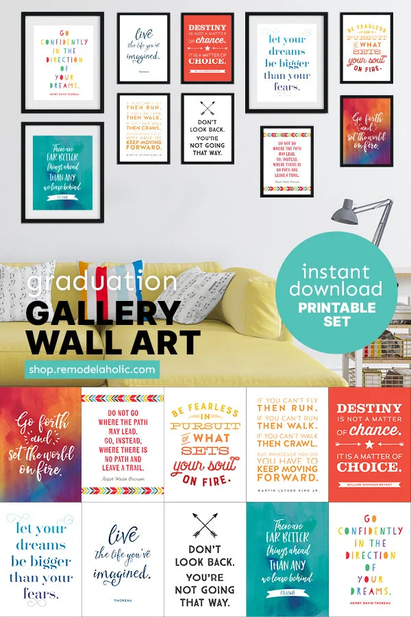 Inspirational Graduation Quotes Printable Gallery Wall Art Pack (10 Prints)