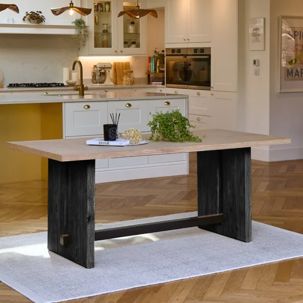 Priya 180cm Dining Table - Whitewash Oak - Black Oak Legs