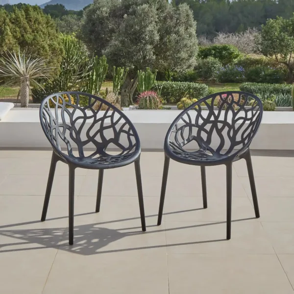 Raquel Black Plastic Garden Chairs - Set of 2