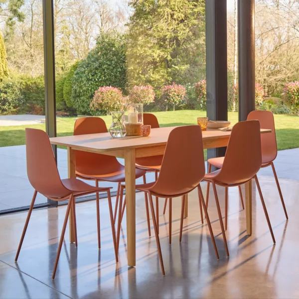 Paul Whitewash Extendable Dining Table Set - 6 Seater - Wren Burnt Orange Dining Chairs