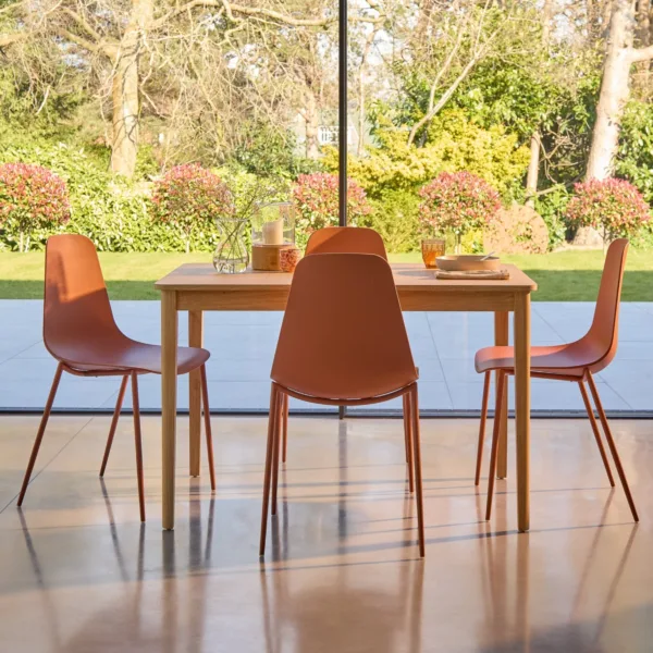 Paul Whitewash Extendable Dining Table Set - 4 Seater - Wren Burnt Orange Dining Chairs