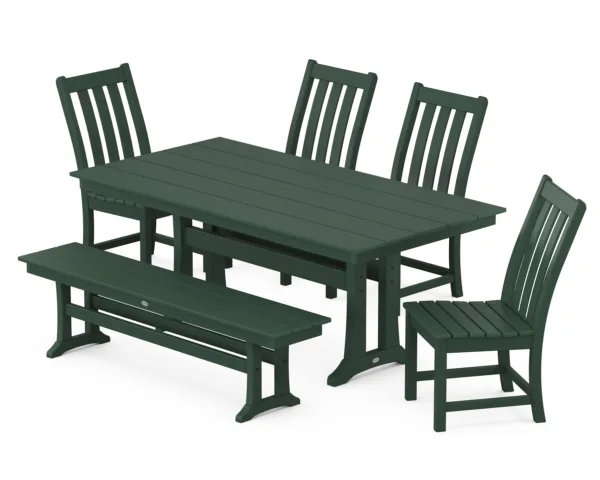 POLYWOOD Vineyard Side Chair 6-Piece Farmhouse Dining Set with Trestle Legs and Bench