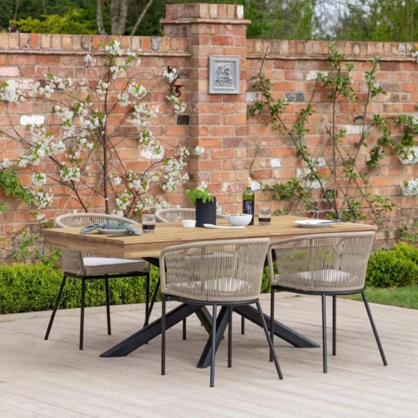 Amelia 4 Seater Natural Wood Black Legs Garden Dining Set - Hali Natural Chairs