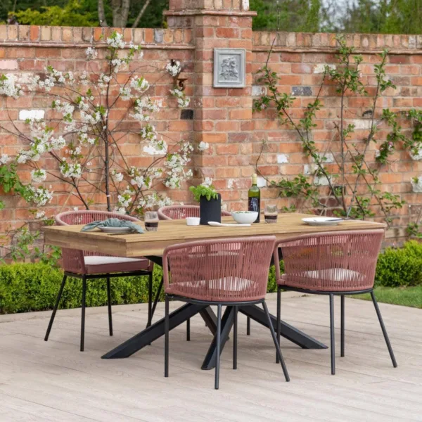 Amelia 4 Seater Natural Wood Black Legs Garden Dining Set - Hali Pink Chairs