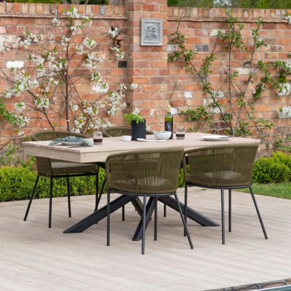 Amelia 4 Seater Whitewash Wood Black Legs Garden Dining Set - Hali Green Chairs