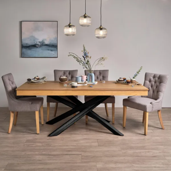Amelia Oak Wood Dining Table - Non Extendable - Black Legs