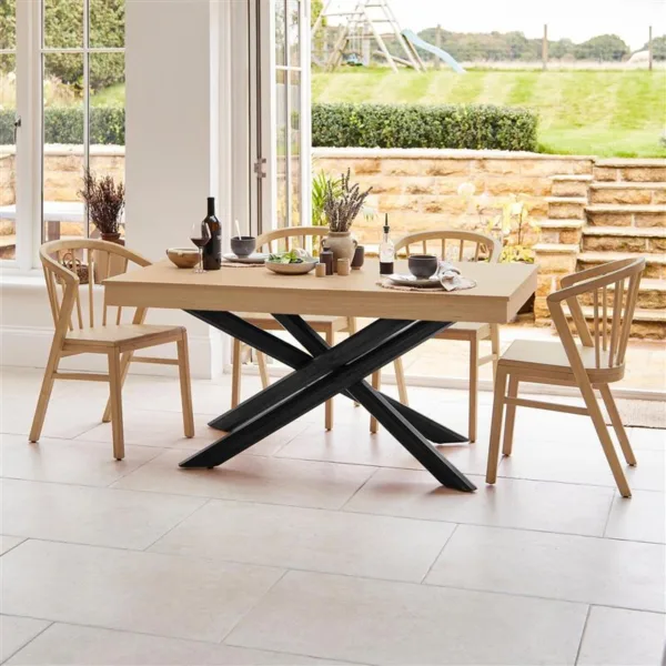 Amelia Pale Oak Wood Dining Table - Non Extendable - Black Legs
