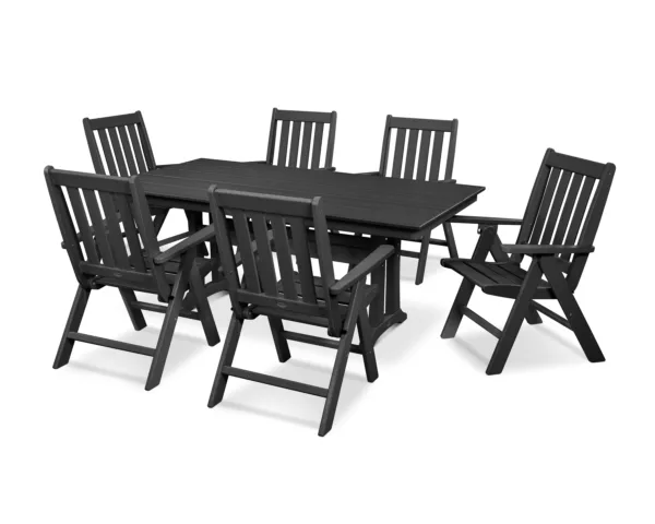 POLYWOOD Vineyard Folding Chair 7-Piece Farmhouse Dining Set with Trestle Legs
