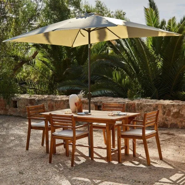 Aspen 4 Seater Wooden Extendable Garden Dining Set with Cushions - Cream Parasol