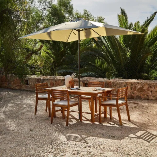 Aspen 4 Seater Wooden Extendable Garden Dining Set with Cushions - Cream LED Premium Parasol