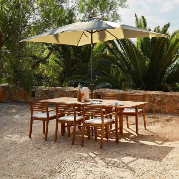 Aspen 6 Seater Wooden Extendable Garden Dining Set with Cushions - Cream LED Premium Parasol