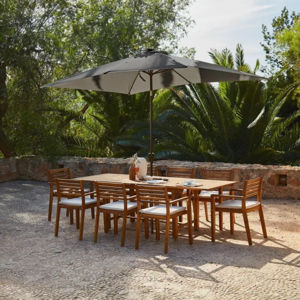 Aspen 8 Seater Wooden Extendable Garden Dining Set - Grey Parasol