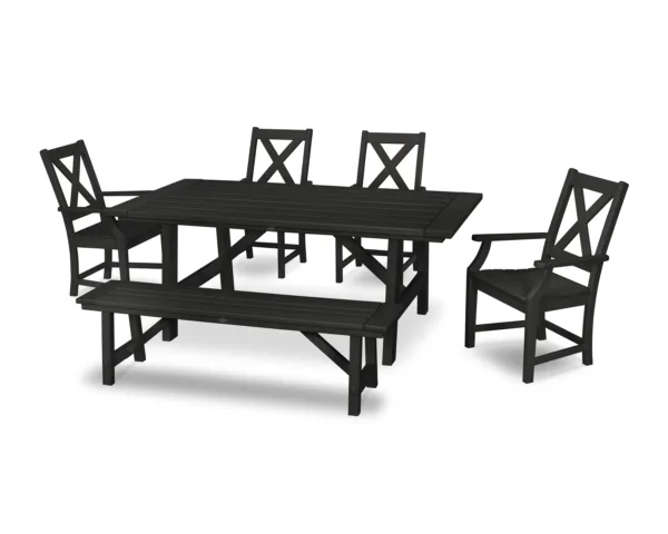 POLYWOOD Braxton 6-Piece Rustic Farmhouse Arm Chair Dining Set with Bench