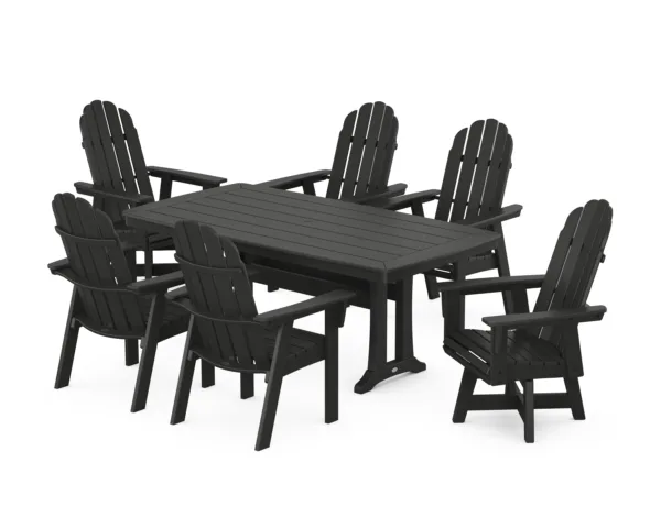 POLYWOOD Vineyard Curveback Adirondack Swivel Chair 7-Piece Dining Set with Trestle Legs