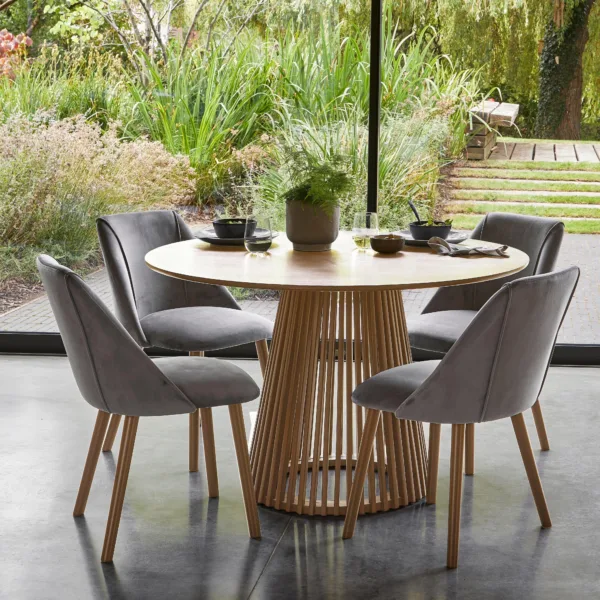 Willow Pale Oak  Dining Table Set - 4 Seater - Freya Grey Dining Chairs - Whitewash Legs