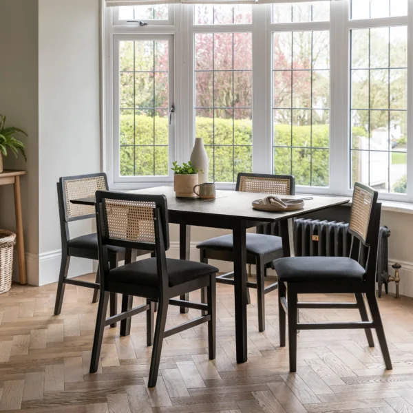 Charlie Black Oak Dining Table Set - Extendable - 4 Seater - Charlie Dining Chairs