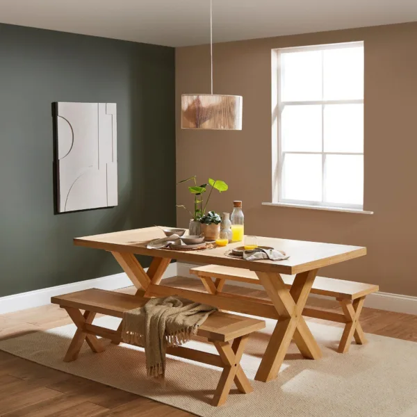 Charlotte Extendable Table 190cm with 2 150cm Dining Benches - Whitewash Oak
