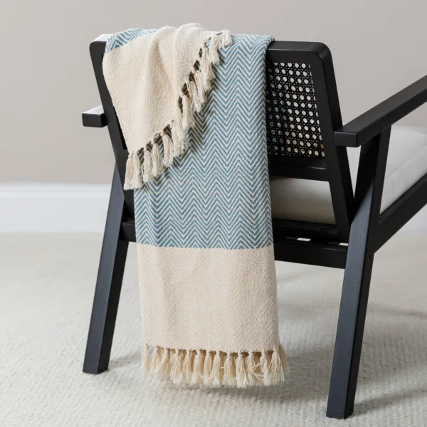 Crofton Cotton Herringbone Throw - Horizon Blue