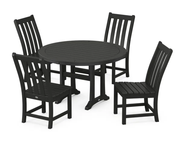 POLYWOOD Vineyard Side Chair 5-Piece Round Dining Set With Trestle Legs