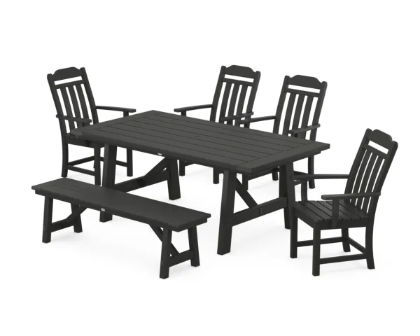 Polywood Country Living 6-Piece Rustic Farmhouse Dining Set with Bench