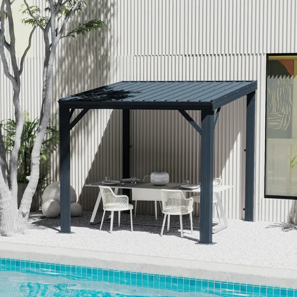 Galvanized Steel Wall-Mounted Hardtop Gazebo