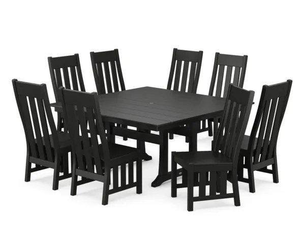 Martha Stewart by POLYWOOD Acadia Side Chair 9-Piece Square Farmhouse Dining Set with Trestle Legs