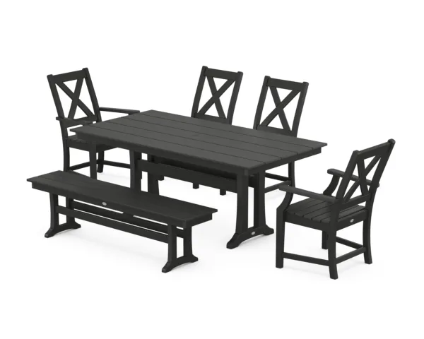 POLYWOOD Braxton 6-Piece Farmhouse Dining Set With Trestle Legs