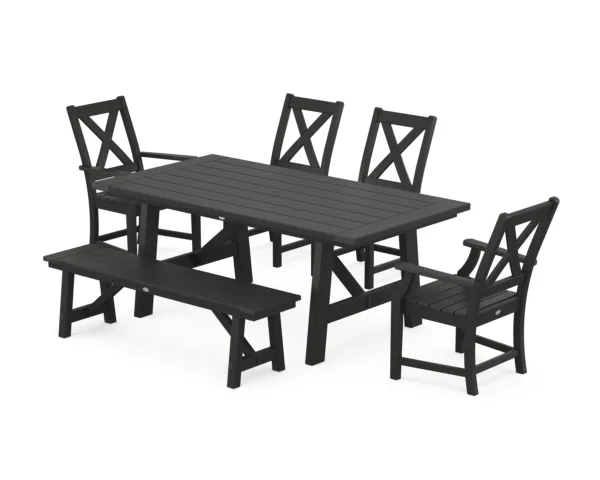 POLYWOOD Braxton 6-Piece Rustic Farmhouse Dining Set With Trestle Legs