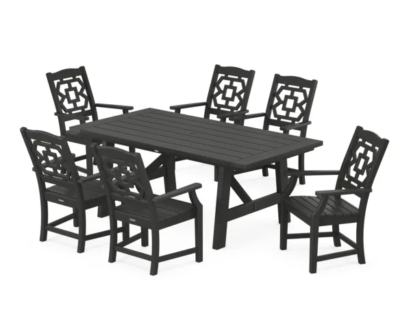 Martha Stewart by POLYWOOD Chinoiserie Arm Chair 7-Piece Rustic Farmhouse Dining Set