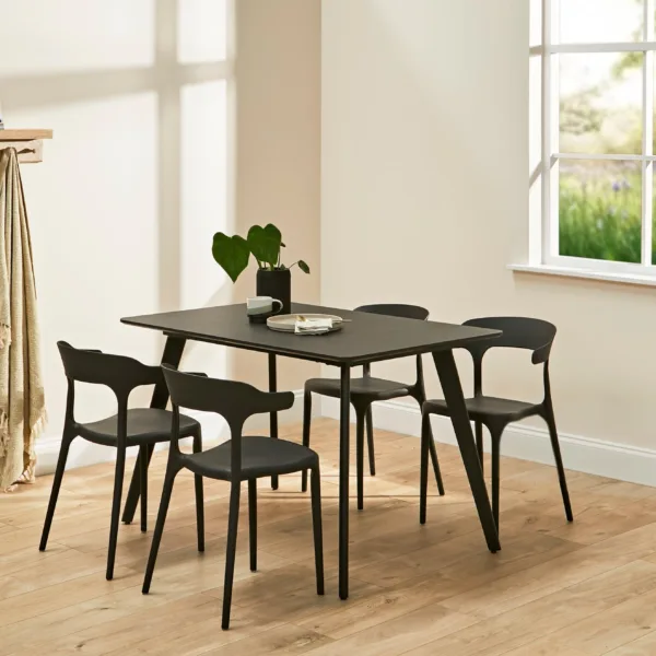 Finn 4 Seater Dining Set with Black Chairs - 120cm - Pitch Black