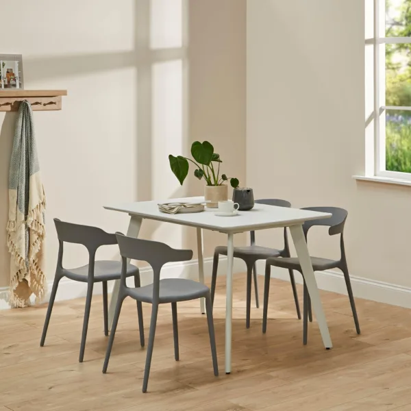 Finn 4 Seater Dining Set with Grey Chairs - 120cm - Pure White